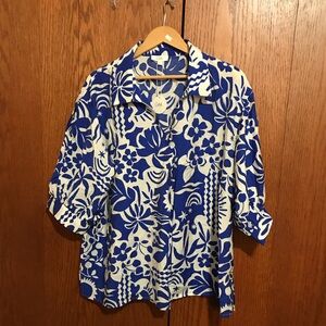 Odille Blue and White Floral Men's Casual Shirt